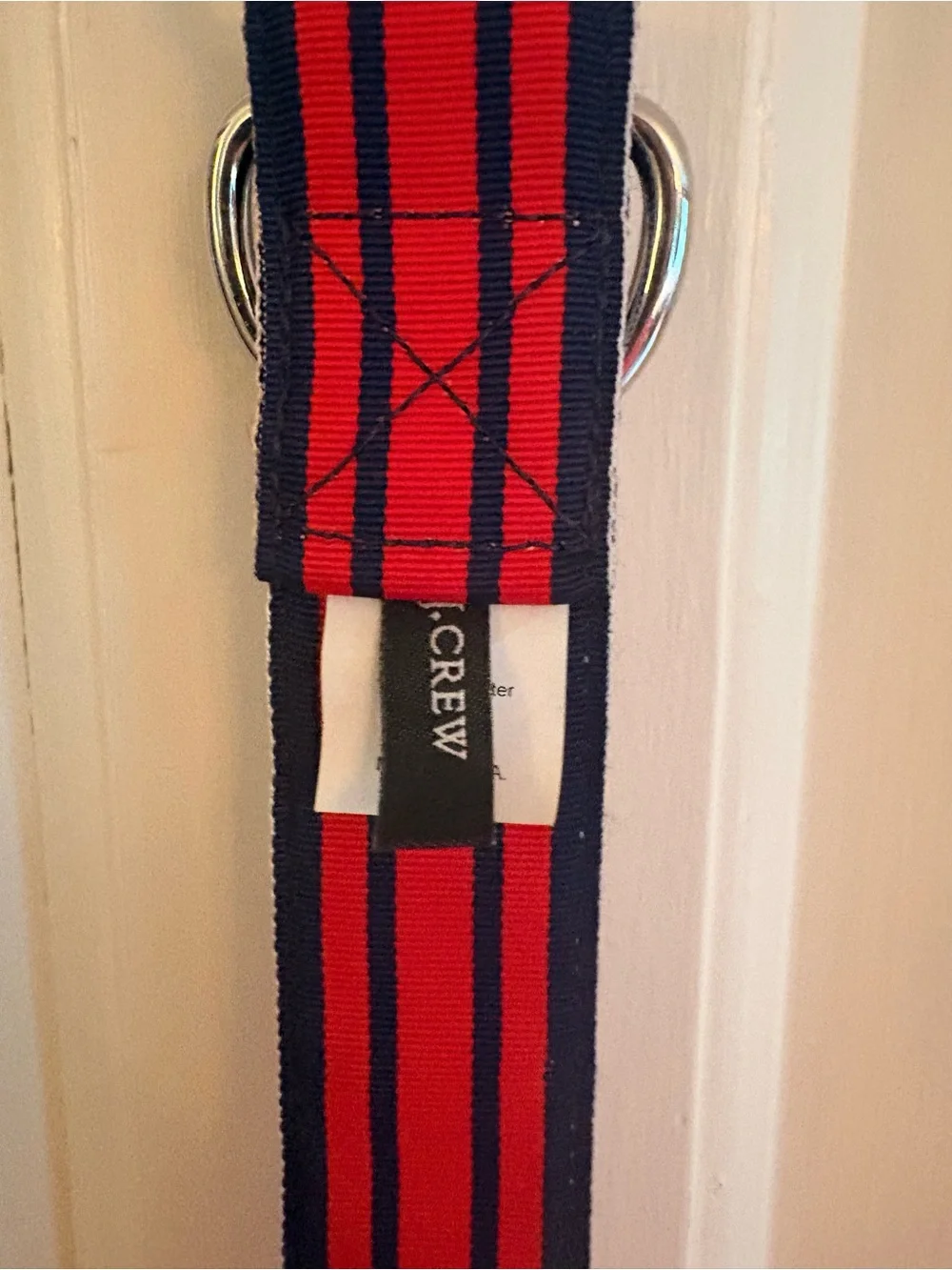 J.Crew Men's Striped Grosgrain Ribbon D-Ring Belt Navy & Red NWOT